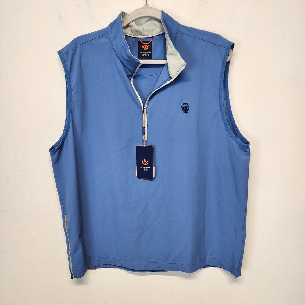 Donald Ross Mens Harrison Quarter Zip Golf Vest L Light Blue Performance Preppy
